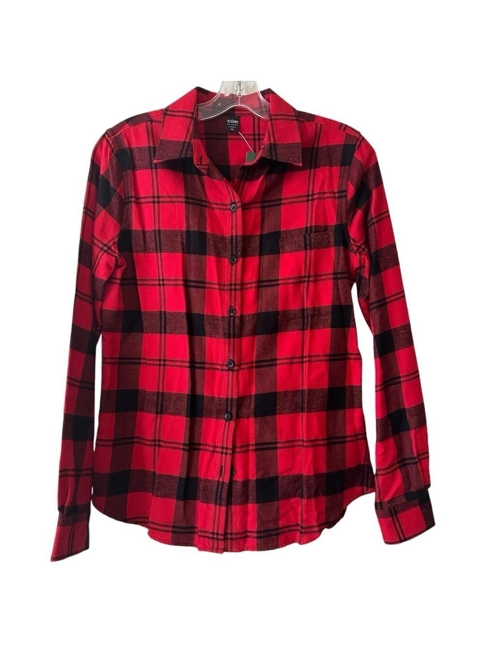 Icone Simons Buffalo Plaid Checkered Red & Black Flannel Button Up Shirt Top